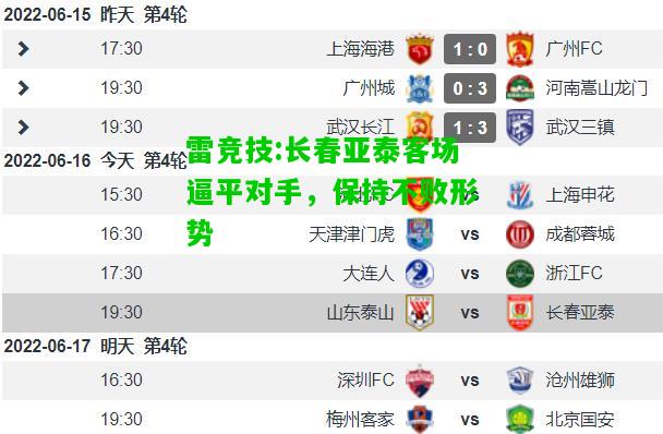 雷竞技:长春亚泰客场逼平对手，保持不败形势