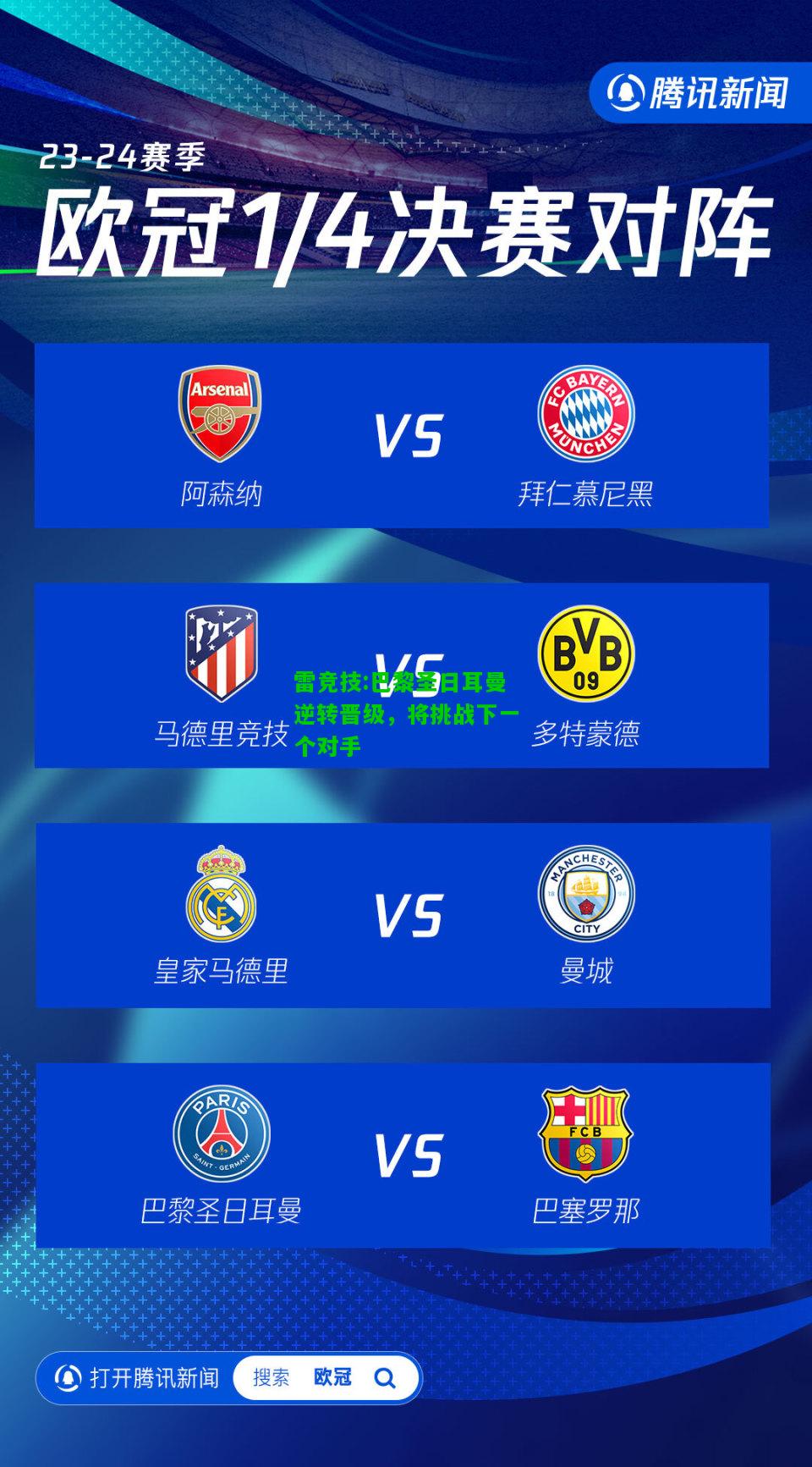 雷竞技:巴黎圣日耳曼逆转晋级，将挑战下一个对手