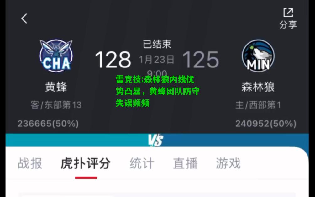 雷竞技:森林狼内线优势凸显，黄蜂团队防守失误频频