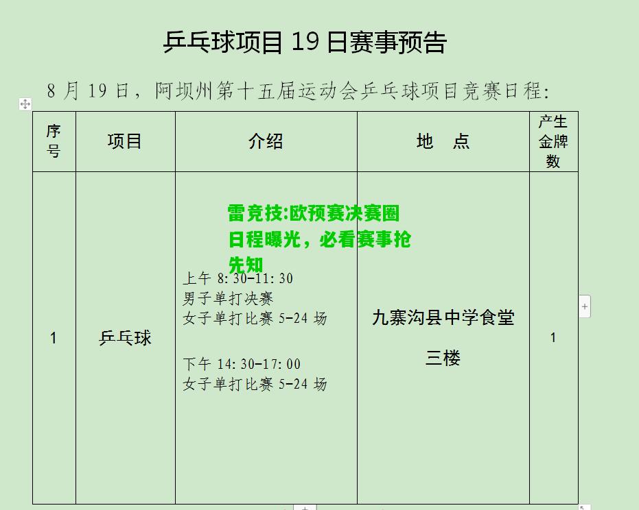 雷竞技:欧预赛决赛圈日程曝光，必看赛事抢先知