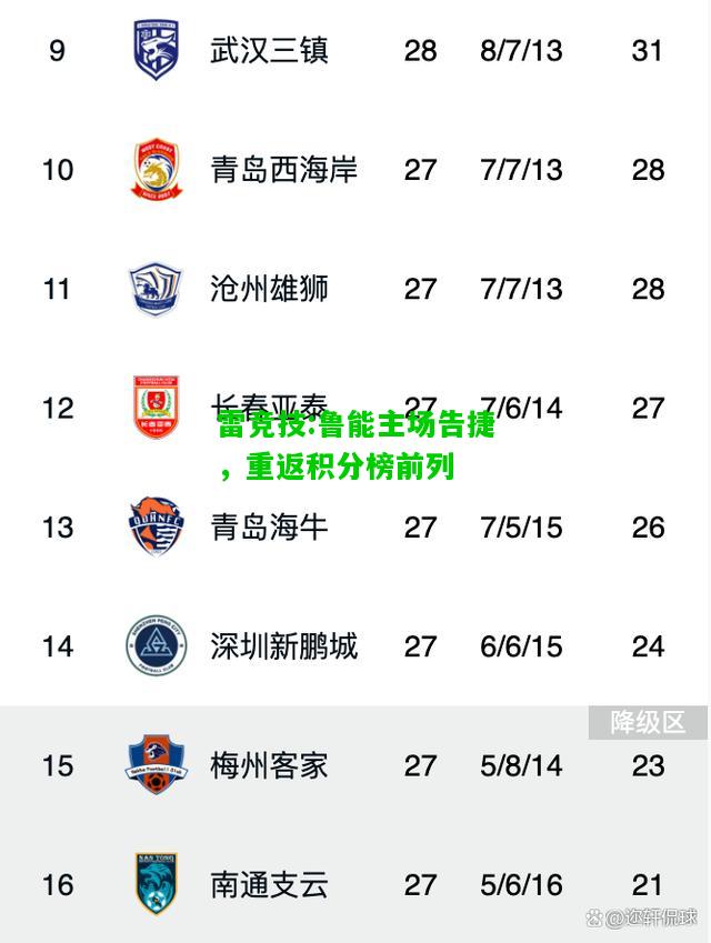 雷竞技:鲁能主场告捷，重返积分榜前列